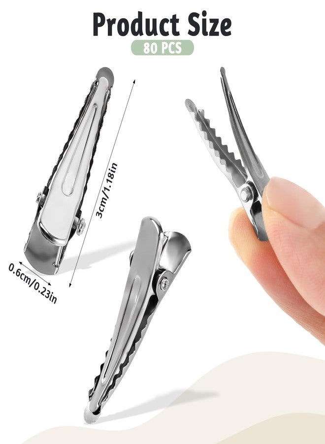 salbsever 80 Pcs Alligator Hair Clips, Silver Metal Alligator Hair Pins Silver Hairs Clips Small Crocodile Clip Flat Hairs Bow Clip for Crafts Accessory DIY Supplies - Image 2